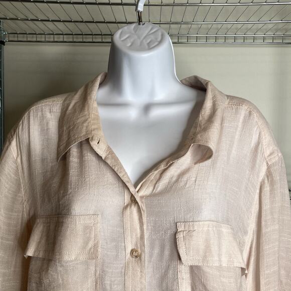 Spense Women's Pale Pink Button Up Blouse Size 3X Roll Tab Sleeves Flowy Coastal - Picture 8 of 13